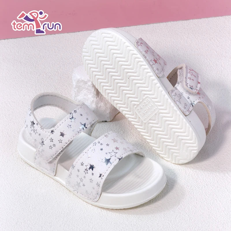 Girls' Shiny Star Outdoor Sandals Summer Printed Soft-Soled Non-slip Slippers Open-Toe Durable Baby Beach Shoes