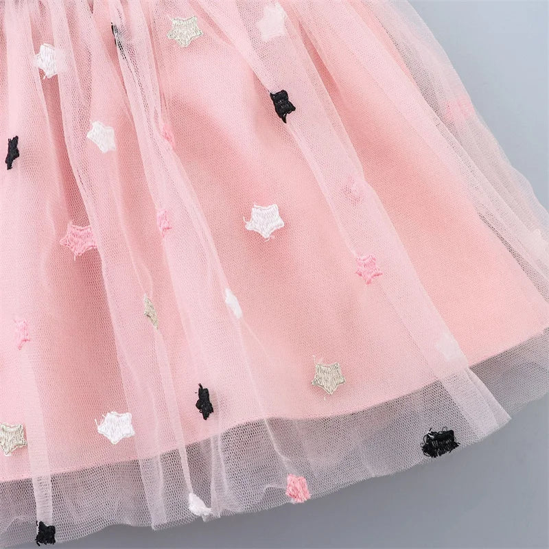 Baby Girls Dresses Summer 1-4Years Kids Tulle Dress Ruffles Sleeve Denim Cotton Mesh