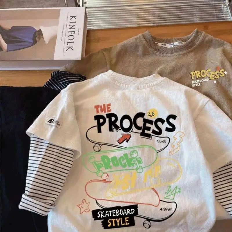 Yael Long Sleeve Children Cartoon Print Tees