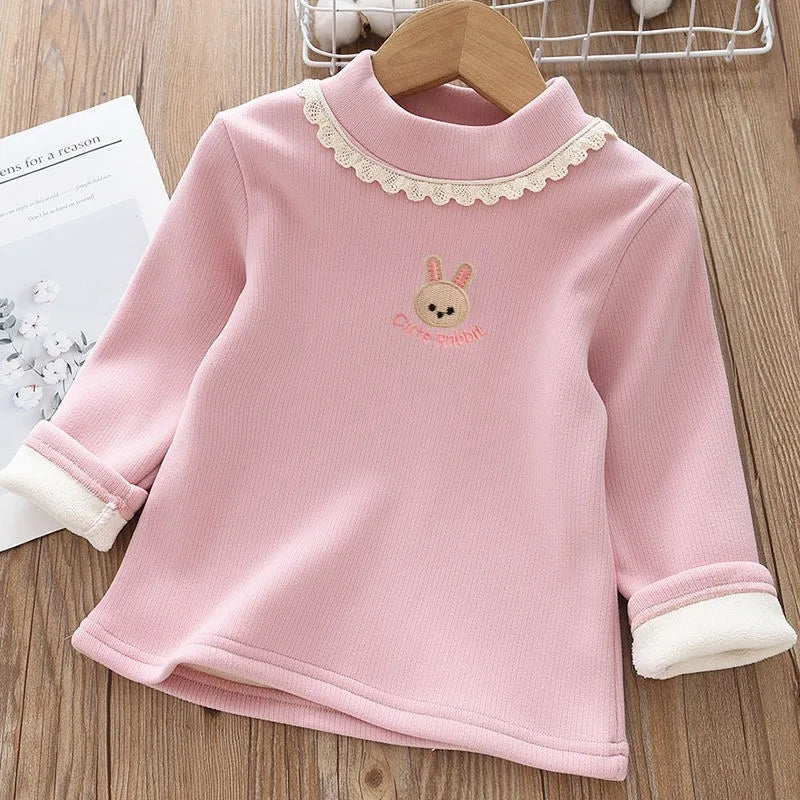 Sarah Rabbit Embroidery Velvet Long Sleeve Top