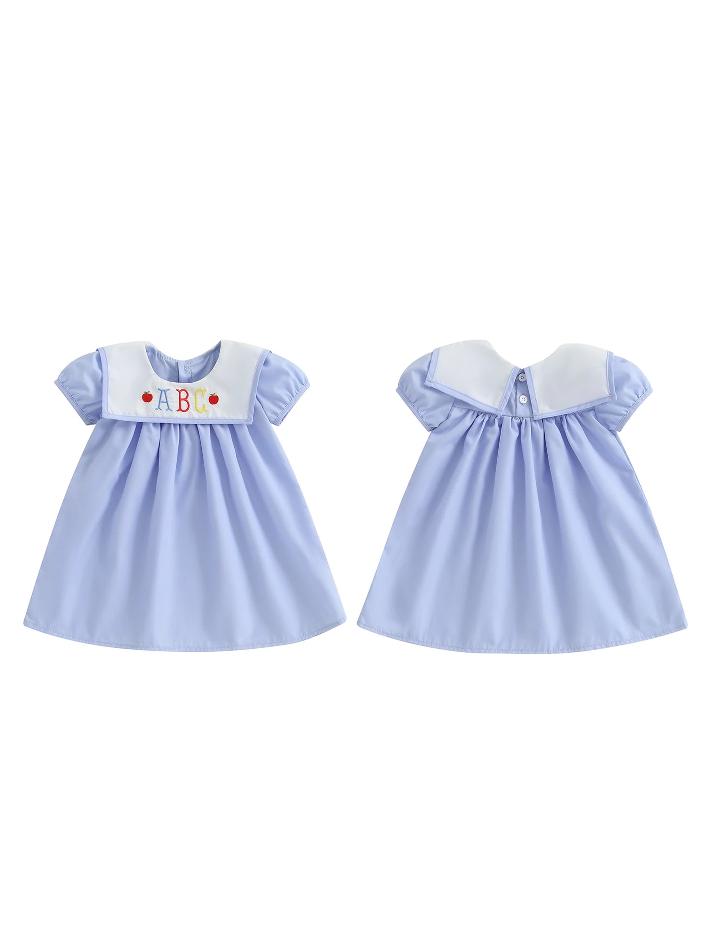 Girls Summer Dress with Floral Embroidery and Ruffle Sleeves Cute Back to School Dress