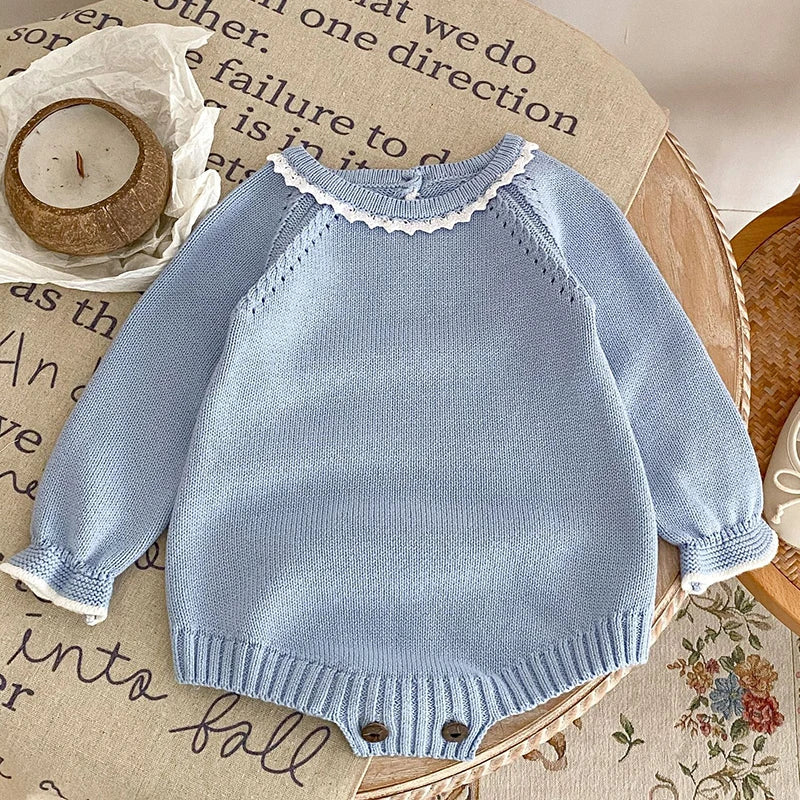 Sophia Baby Girls Romper Blue Long Sleeve Button Warm