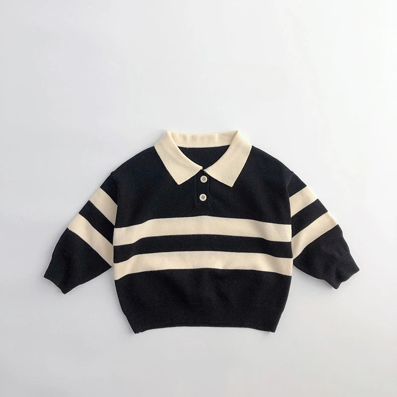 Richard Button Striped Polo Knit Sweater