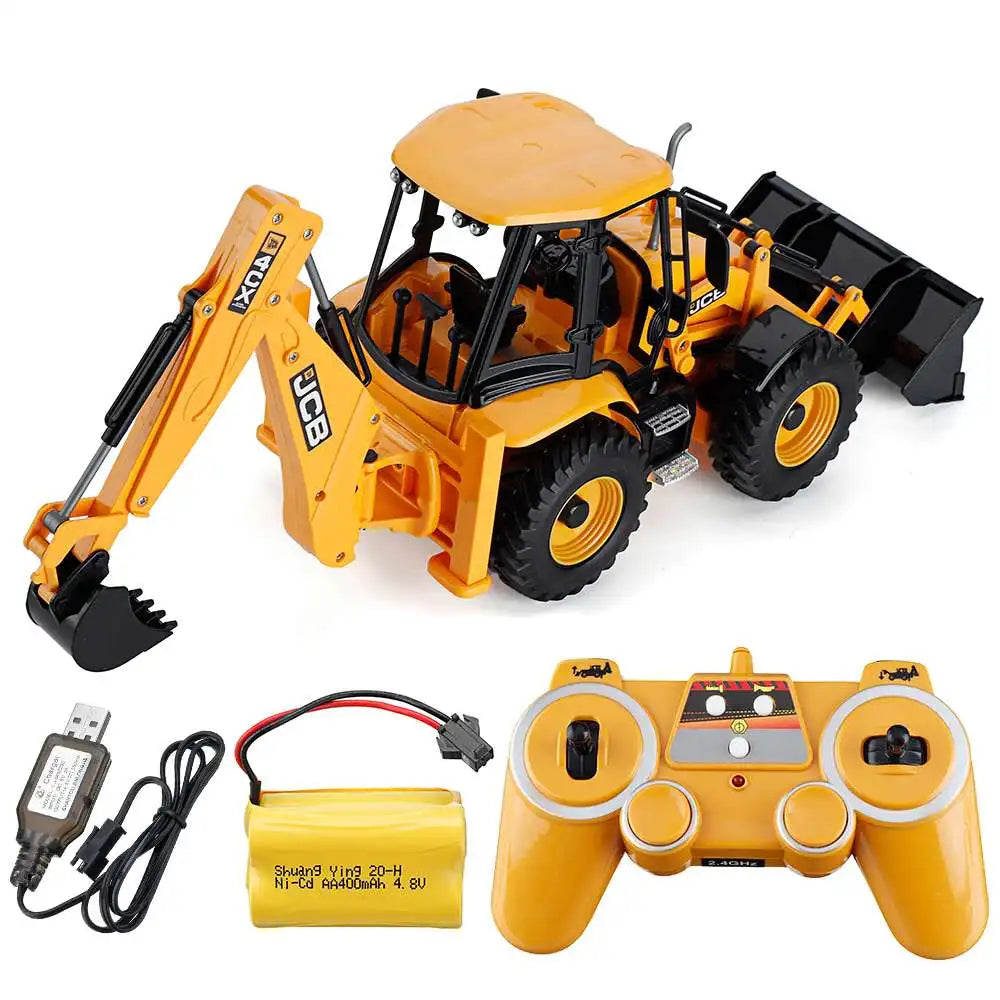 DOUBLE E RC Backhoe Loader E589 1:20 Excavator Remote Control Car Engineering Vehicle Truck Model Bulldozer Trailer Toy for Boy