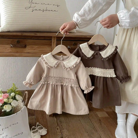 Alessia Ruffle Collar Dress – Khaki - Coffee