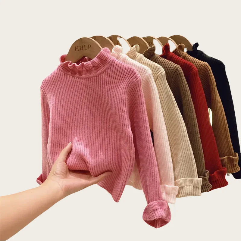 Adriana Autumn Solid High Elastic Pullover Kid's Turtleneck