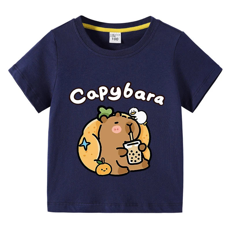 Carlos Cute Capibara Round Neck Tees