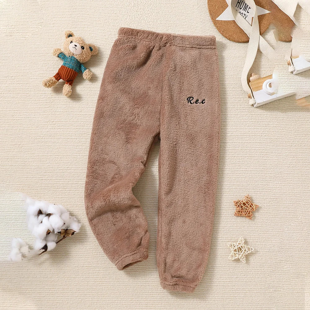 Biel Solid Thick Warm Trousers Fall Children Elastic Waist