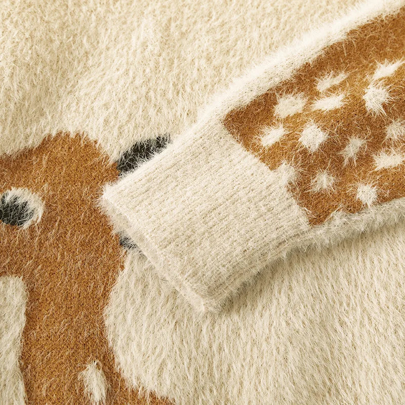 Neil Hairy Cartoon Deer Jacquard Sweater