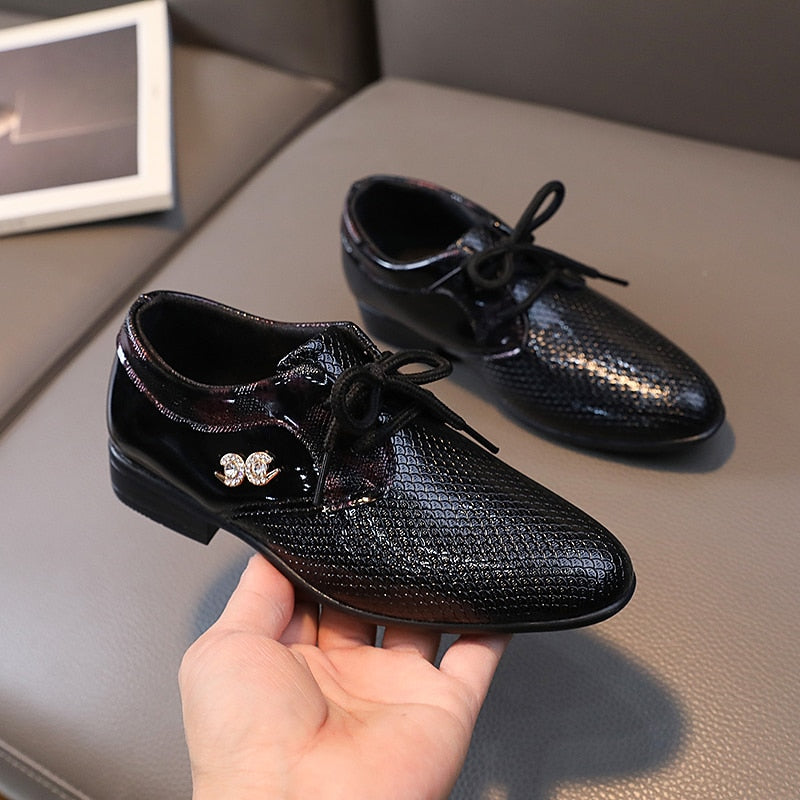 Boys Pointed Leather Shoes Children British Black