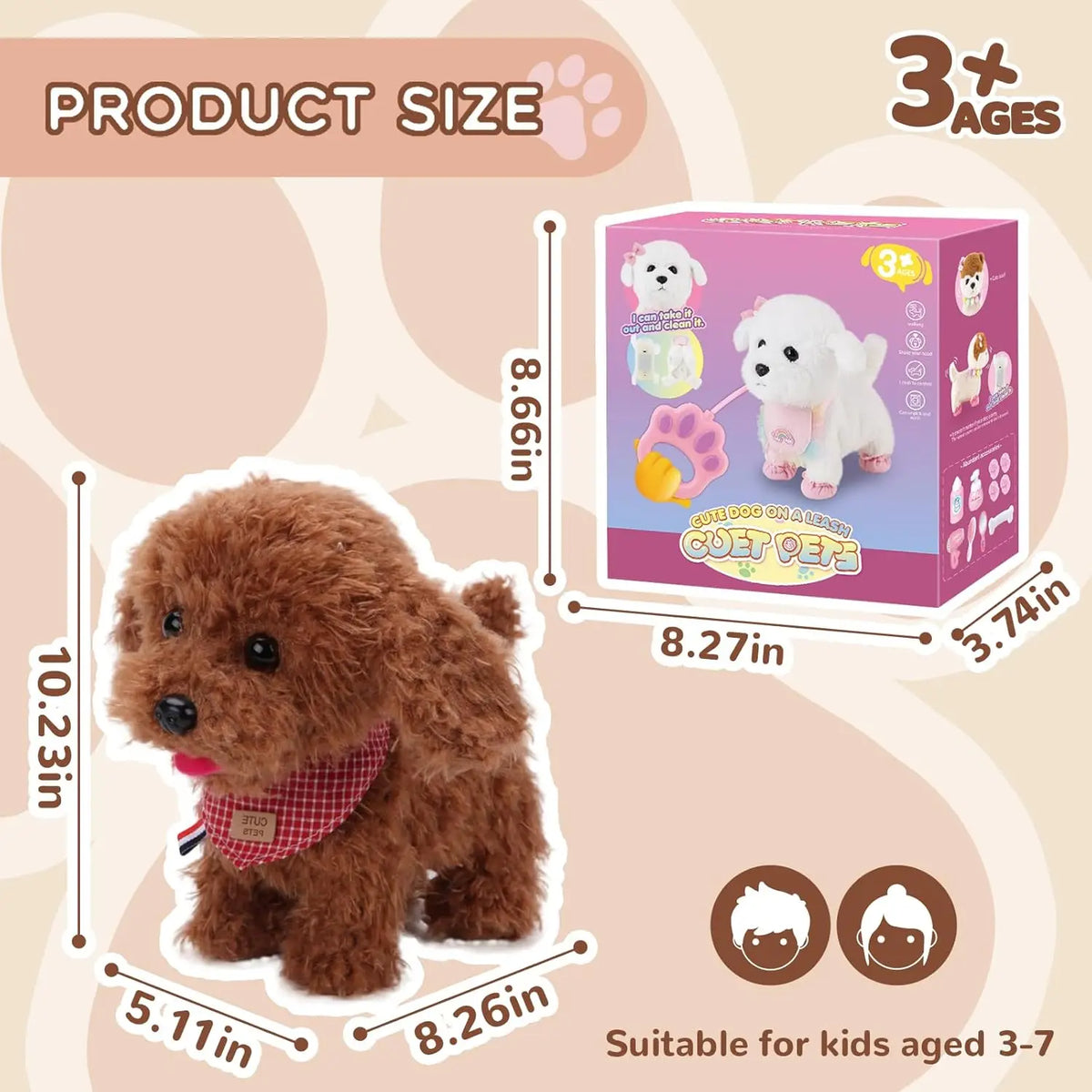 Interactive Electronic Puppy Toys for Kids, Walking Dog Toy with Leash, Remote Control, for Girls and Boys Aged 3+,birthday gift