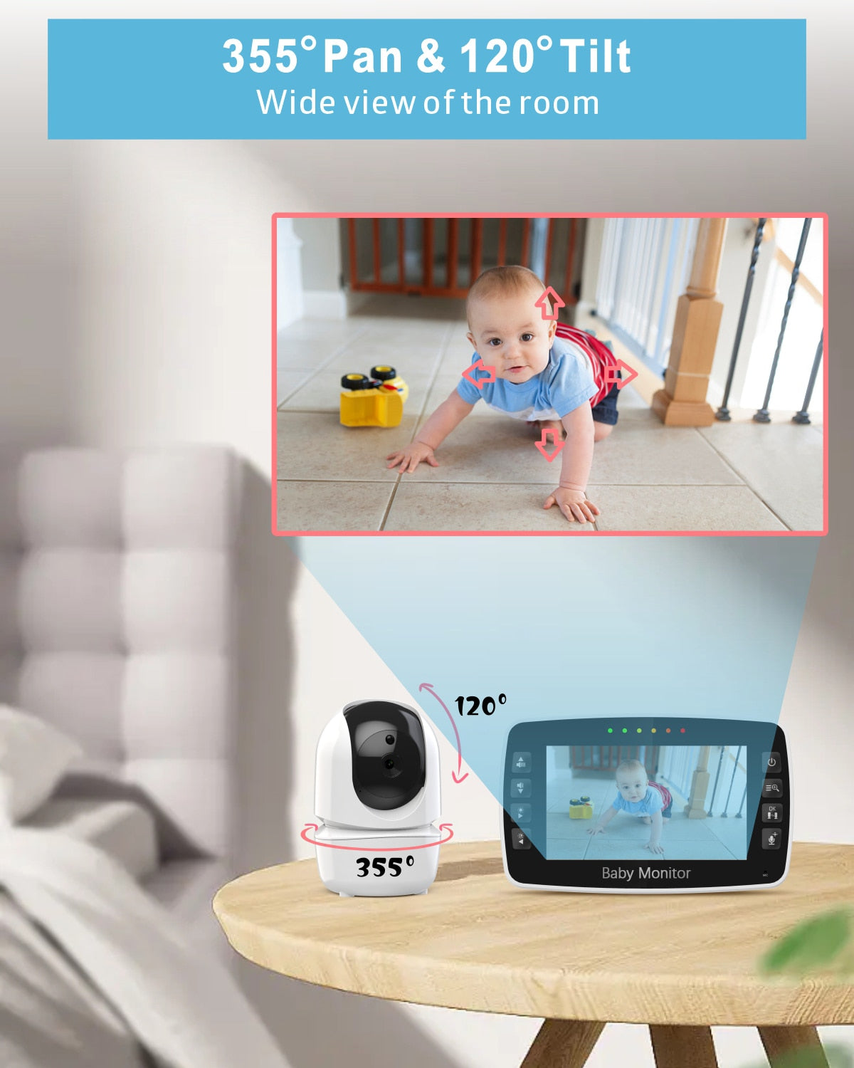 Baby Monitor 4.3 Inch Wireless With PTZ Camera High Security Night Vision - GuGuTon