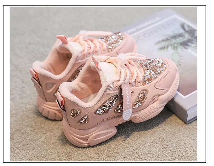 2022 Spring Fashion Women Sneakers Kids Toddler Girl Shoes Rhinestones Glittering Childen Outdoor Leisure Sports White Shoes Red