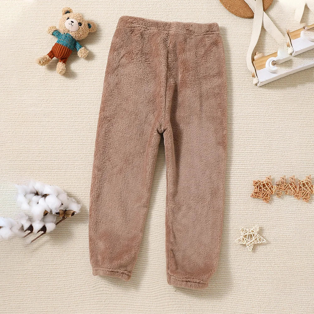 Biel Solid Thick Warm Trousers Fall Children Elastic Waist