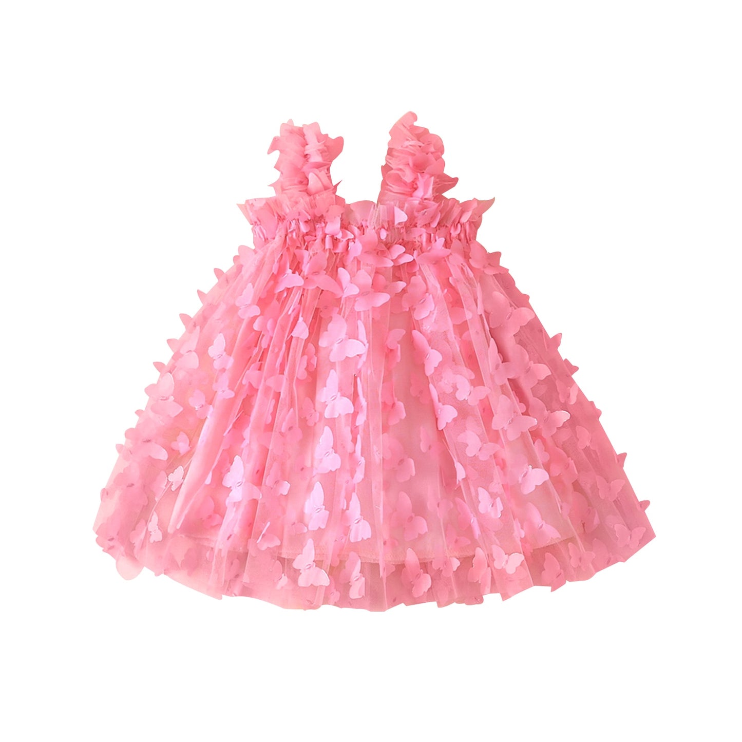 Guadalupe Girls Dress 3D Butterfly Solid Sleeveless Summer - GuGuTon