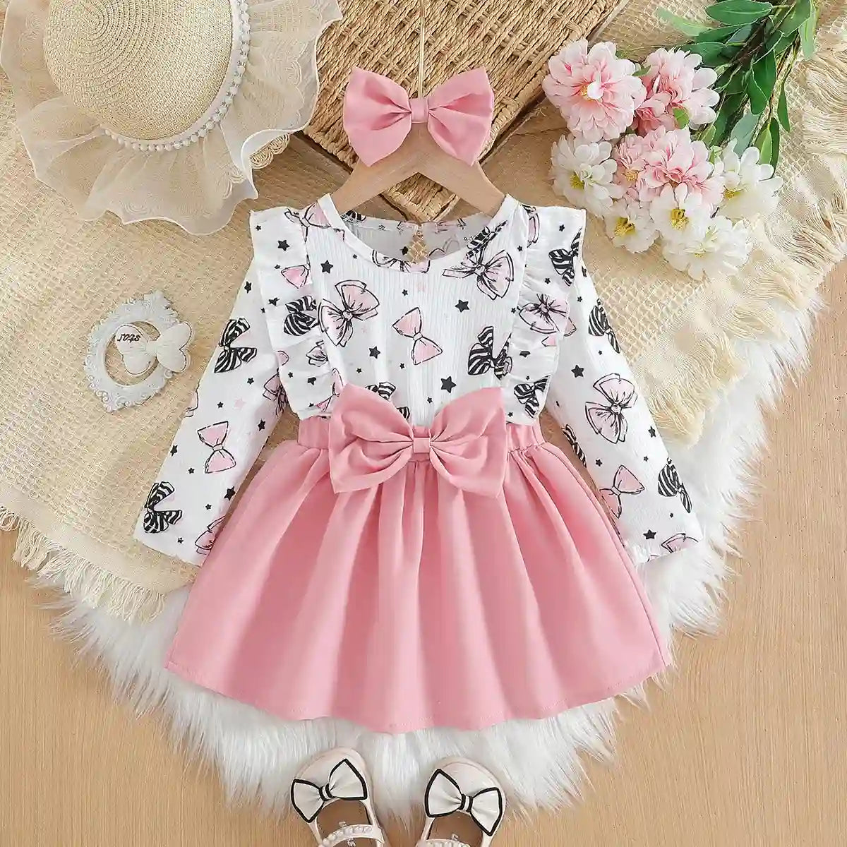 Ella Baby Girl Cartoon Bow Dress - Spring Autumn Ruffle Design