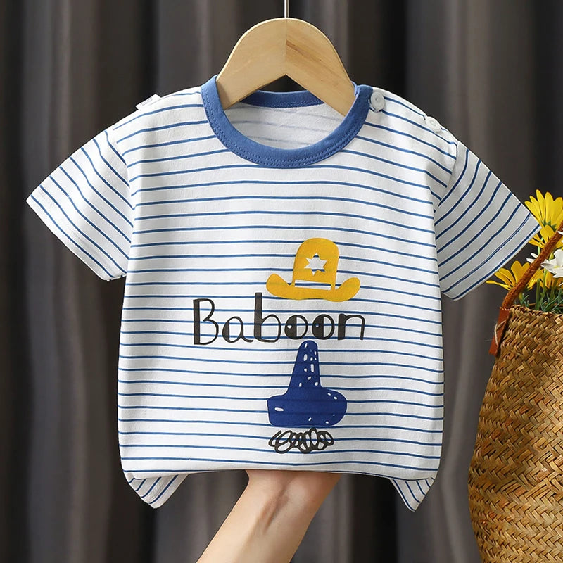 Leo Striped Letter Print Cotton Short-Sleeved Tops