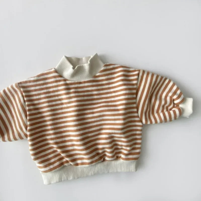 Kiba Cotton Stripes High Neck Sweater