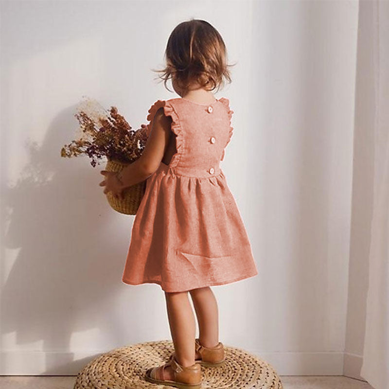 Zaida Solid Cotton Ruffle Sleeve Kids Dresses Sundress