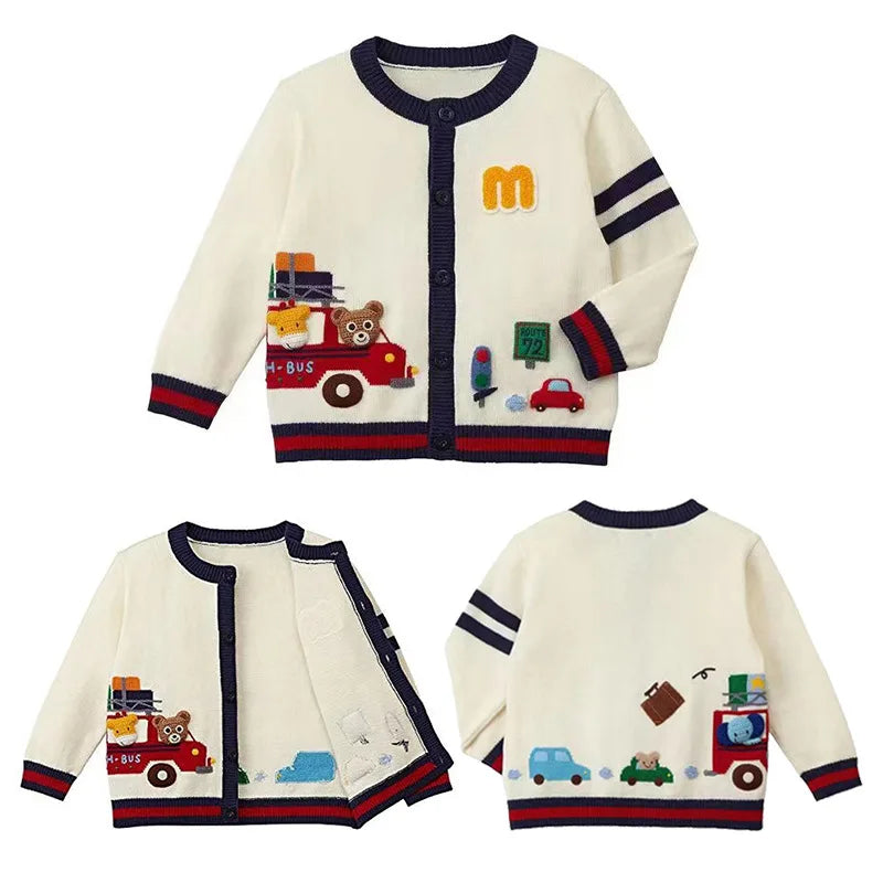 Yariel Cartoon Bear Car Embroidery Sweater