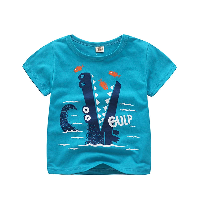 Wilson Cartoon Car Print Cotton Tops Tees