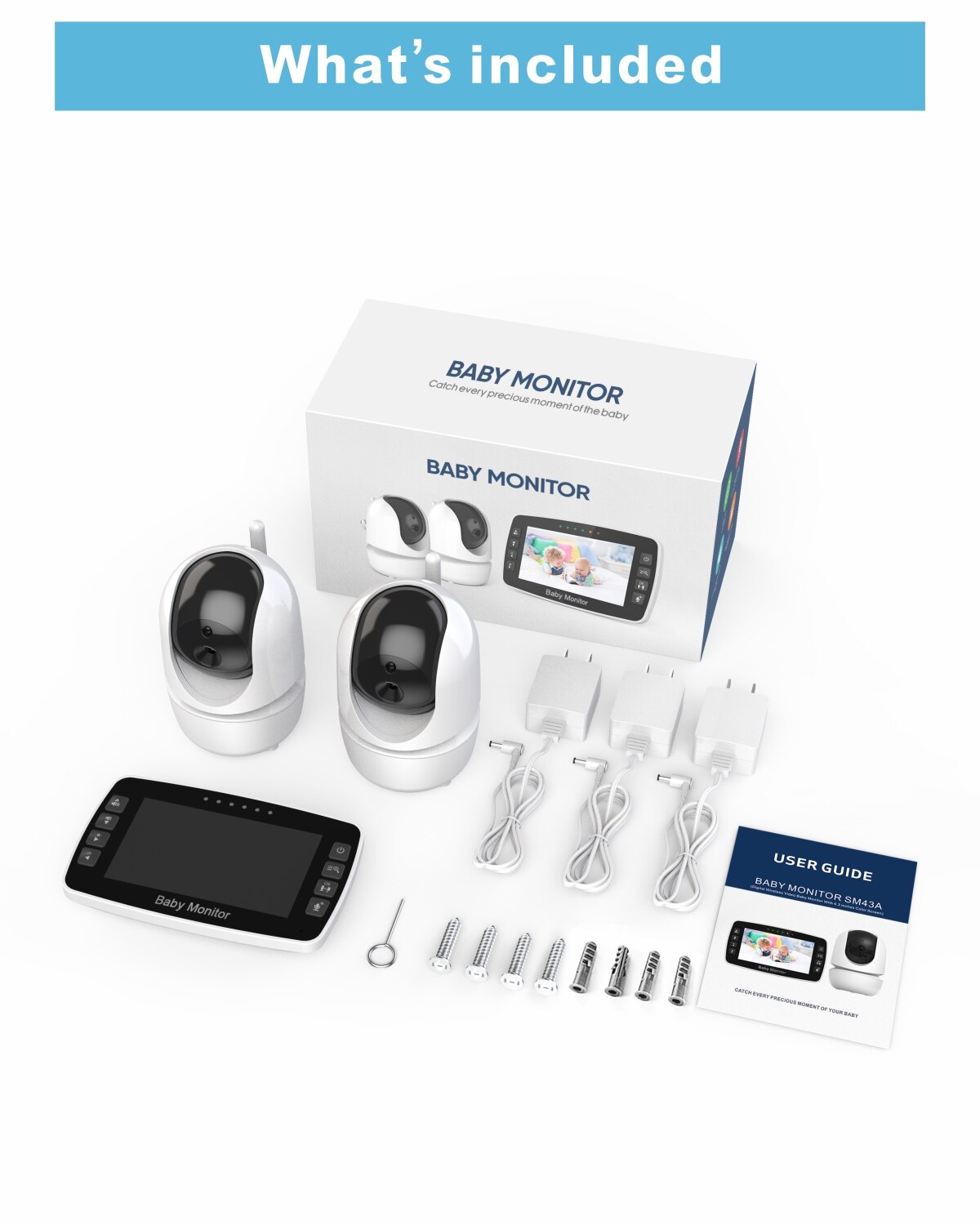 Baby Monitor 4.3 Inch Wireless With PTZ Camera High Security Night Vision - GuGuTon