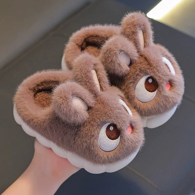 Kids Non-Slip Cotton Slippers with Cute Rabbit Design