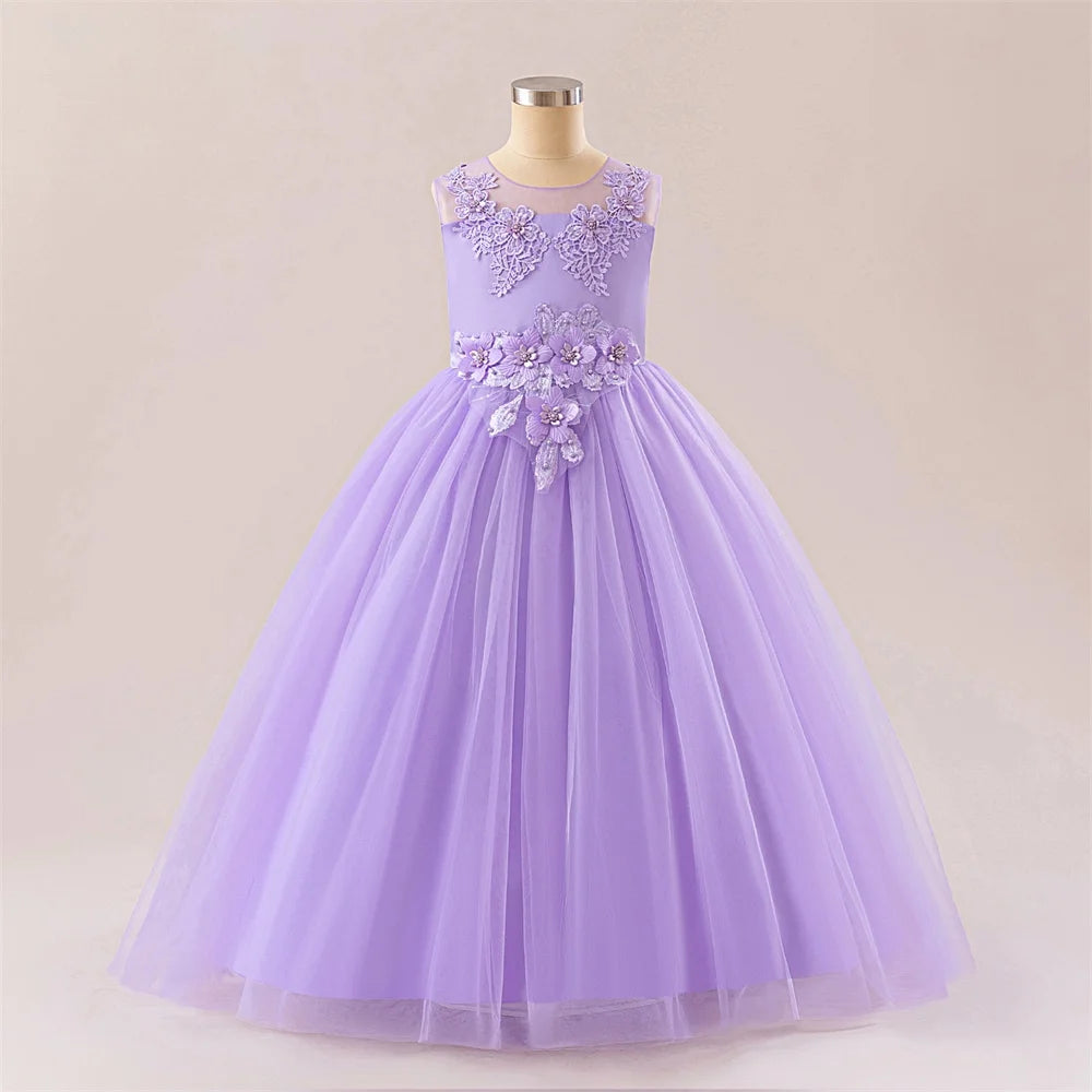 Elegant White Bridemaid Flower Girls Party Dress