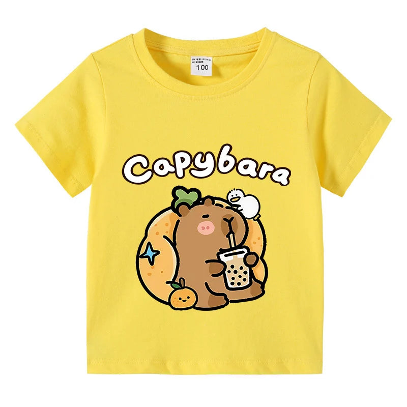 Carlos Cute Capibara Round Neck Tees