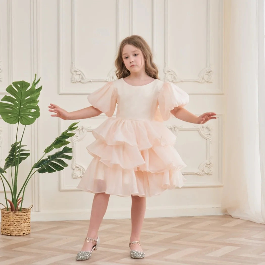 Fashion Baby Girl Princess Layered Dress Puff Sleeve Infant Toddler Teen