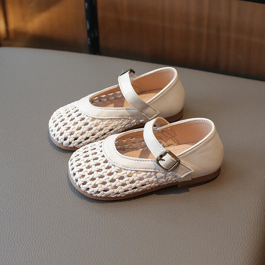 Kids Summer Breathable Woven Flats Shoes Hollow Out Princess Shoes