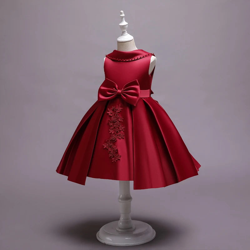 Baby Girl Bow Flower Dress 2-10 Year Children Girl Wedding Birthday Party Princess Dresses Kids Girl Gown Costume Clothing