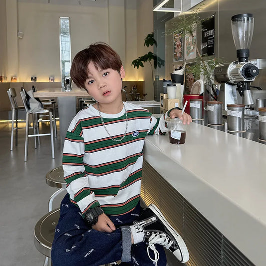 Gabriel Long Sleeves Bottoming Stripe Tees - GuGuTon baby store - Baby Fashion - Toddlers Outfits - Babies Outfits - Toddler Clothes - Kids Clothing - Newborn Clothes - Newborn Wear - Kids Wear - Trending Clothes - Trending Outfits - Fall Fashion - Winter Fashion - Girls Clothes - Boys Clothes - Babies Wear - Kids Accessories - KidsWear - Summer Clothes - Summer Fashion - Summer Trend - Falls Sweaters - Tops - Bottom - Jeans - Blouse - Dresses - Newborn Dresses - Toys