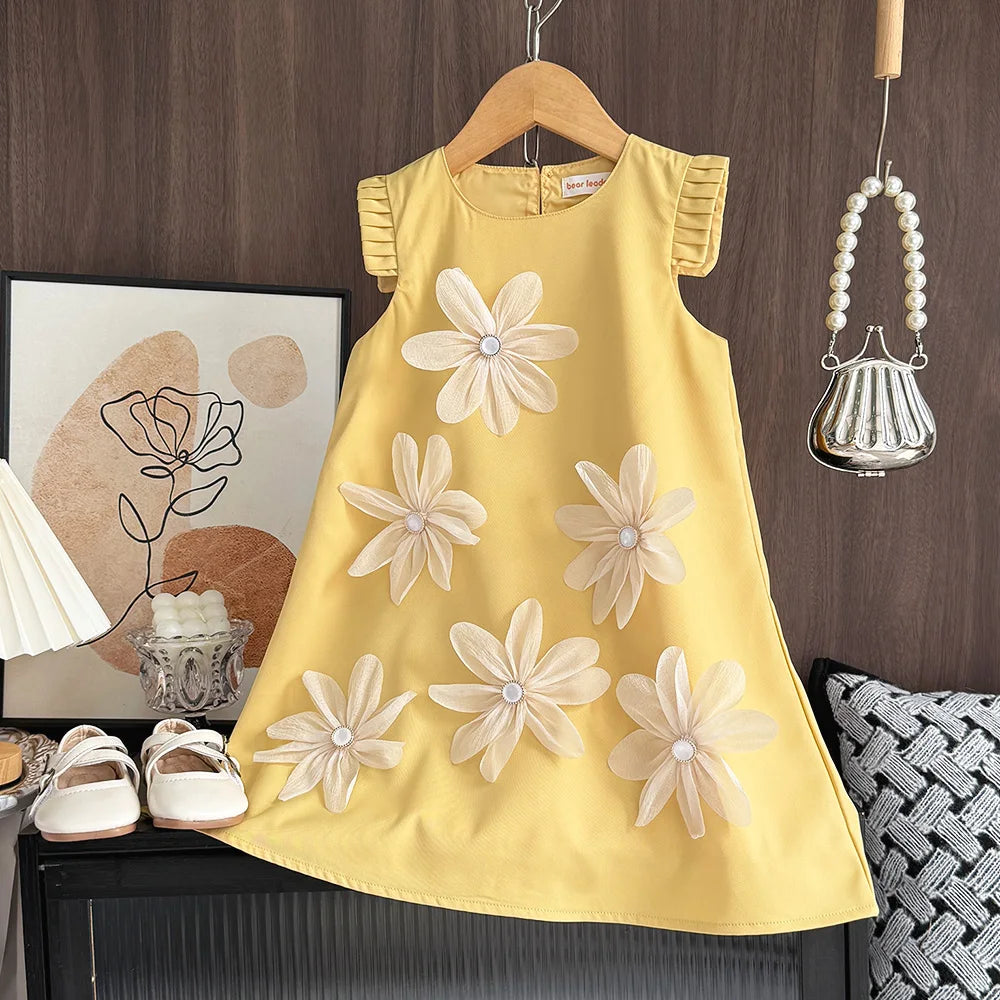 Bear Leader 2-7 Years Summer New 3D Flower Vest Dress