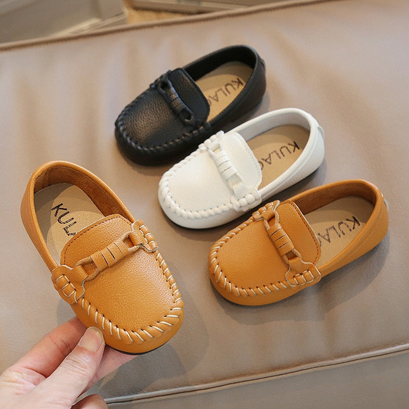 Boys Leather Shoes Black White for School Party