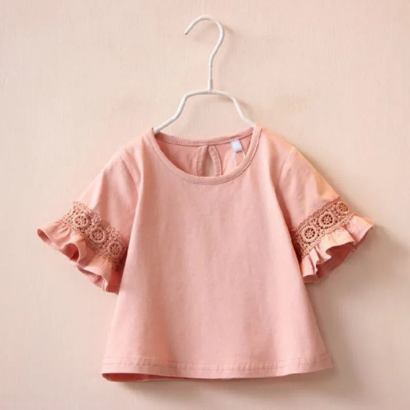 Abril Clothes Flare Sleeve Solid Print Lace Tops T-Shirts