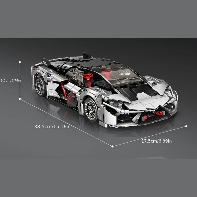 Silver Super Future Sports Car Assembly Building Blocks Toy Set, 1000+ pieces, vehicle/racing car/car model gift.
