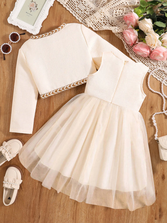 Girls' autumn fashion cute new dress, fluffy princess dress - white
