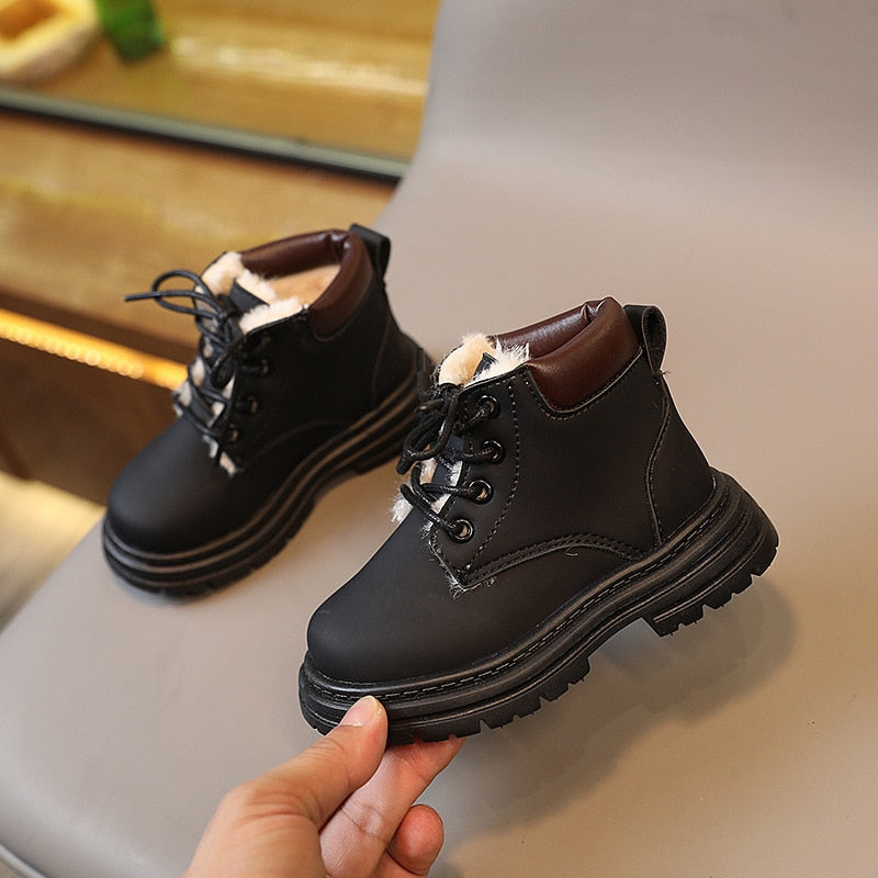 Boots with Fur 1-6 Years Boys Girls Leather Shoes with Plush - GuGuTon