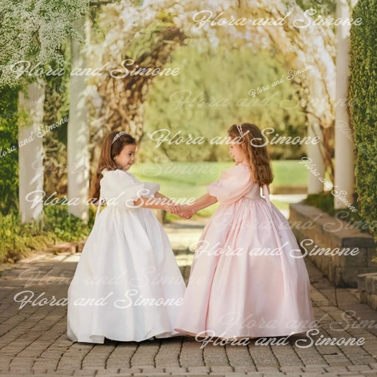 Girl Gown Puff Sleeves Turtleneck Elegant Flower Girl Dress