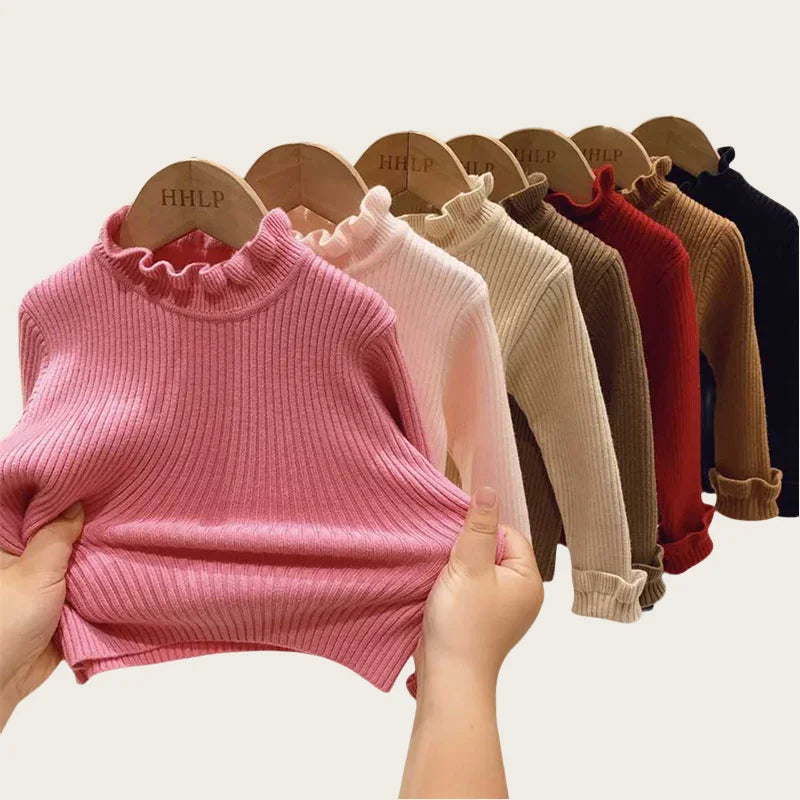 Adriana Autumn Solid High Elastic Pullover Kid's Turtleneck