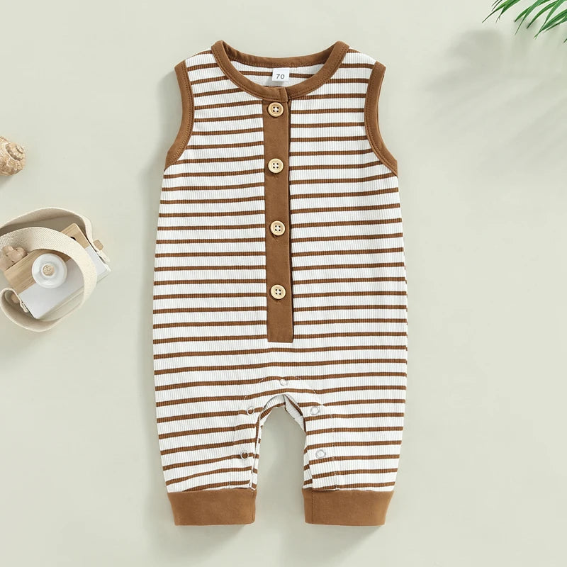 Naim Infant Baby Boys Romper Stripe Sleeveless Crew Neck