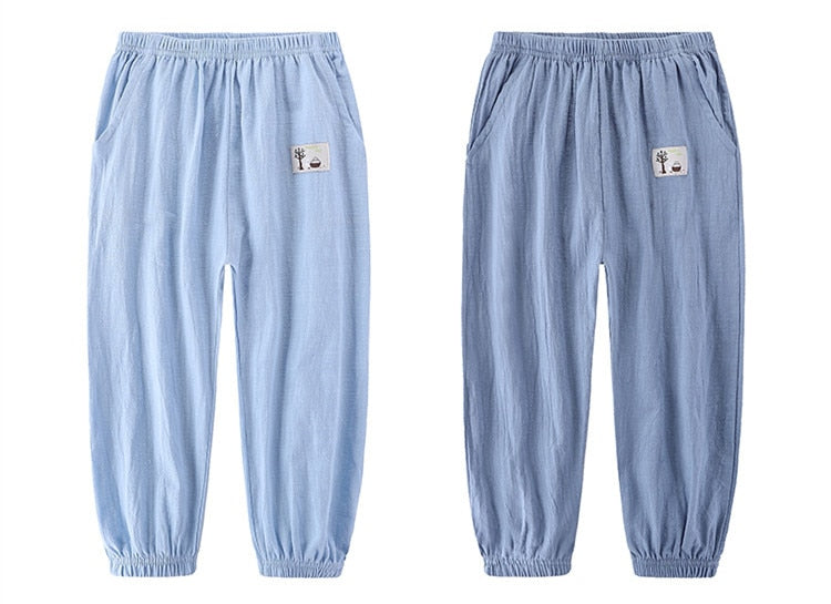 Solid Color Children Trousers Cotton Linen Elastic Waist Kids Clothing
