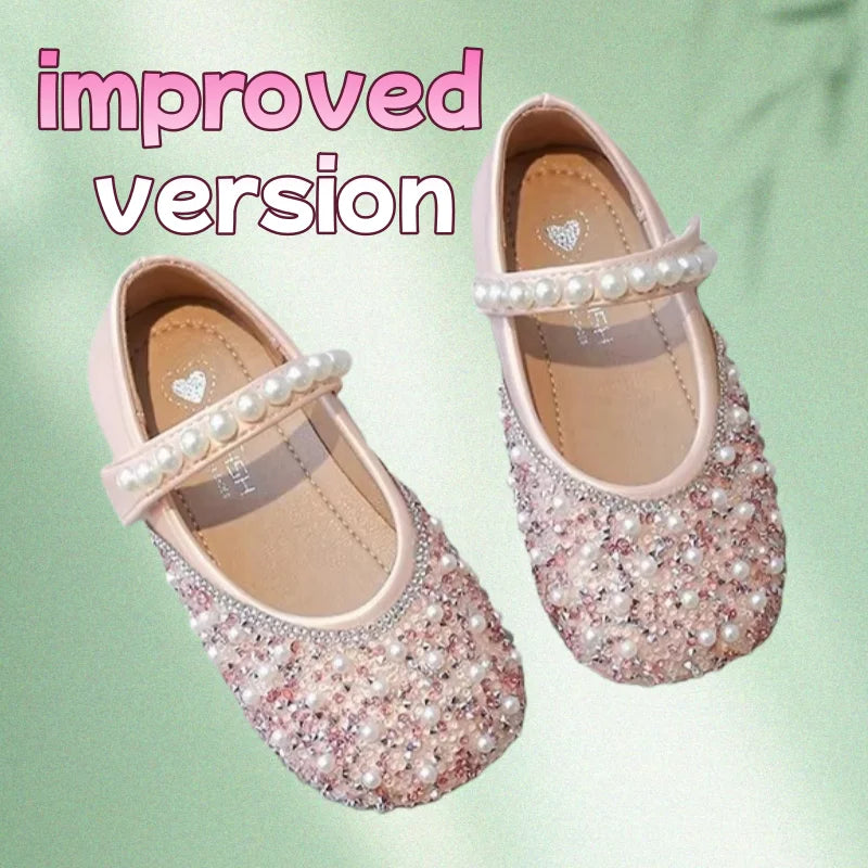 Kids Leather Shoes Spring Autumn Fashion Sequins Pearl Girls Princess Shoes