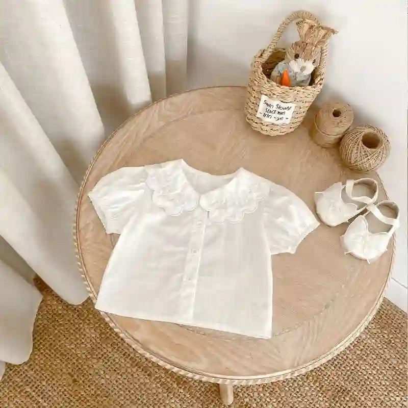 Kayla Embroidered Large Lapel Short-sleeved Top