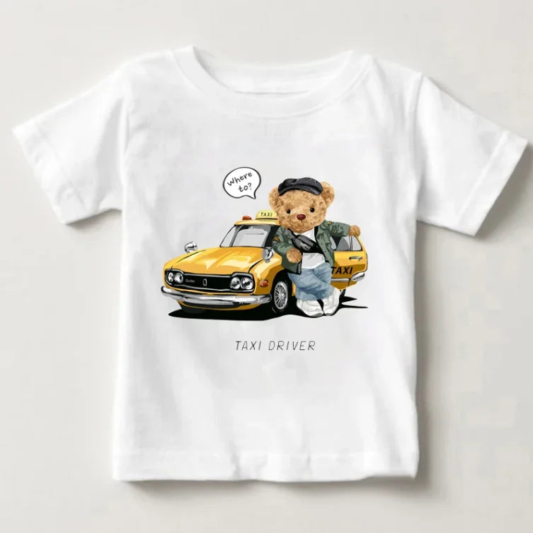 Dylon Cute Bear Riding Motorcycle Car Print Tees