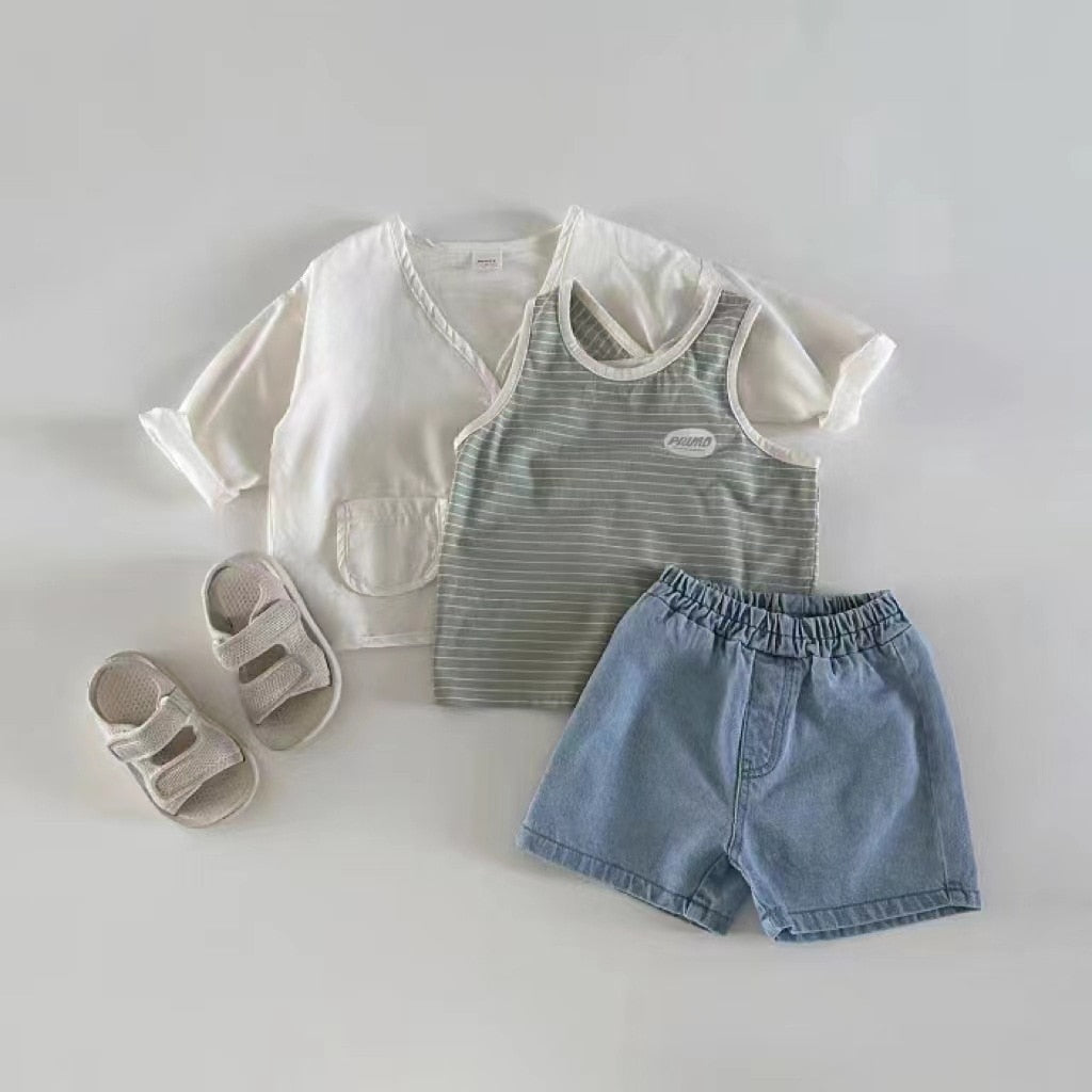 Martin Boy Infant Classic Pocket Baby Cotton Solid Simple Children Loose Trousers