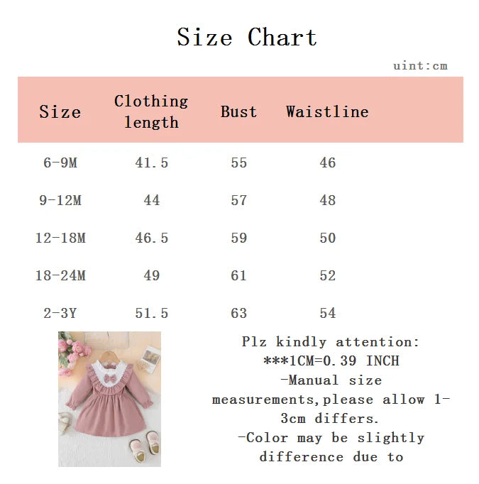 Baby Girl Dress Ruffle Edge Round Neck Color Blocked Bow Dress Suitable for Fashion Dresses for 0-3 Year Old Baby Girls
