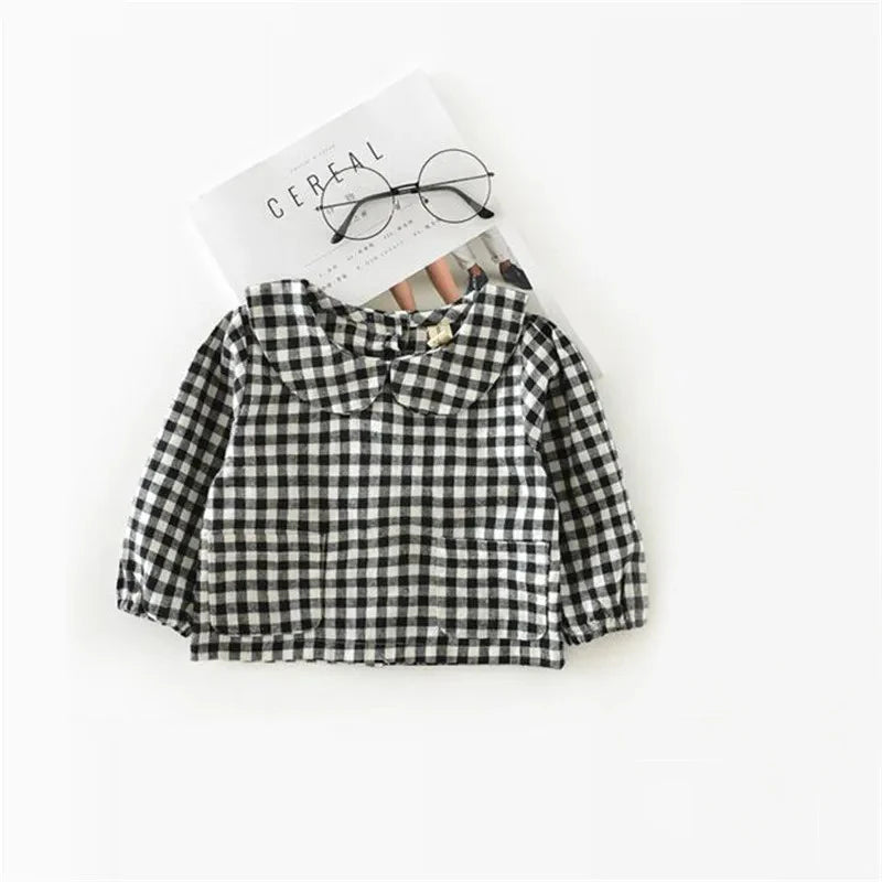 Baby Girl Plaid Blouse - Long Sleeve Cotton Top
