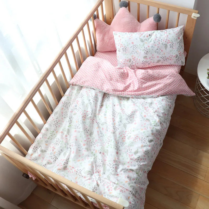 Newborns Pure Cotton Crib Kit Cot Linen Duvet Cover Bedding Set